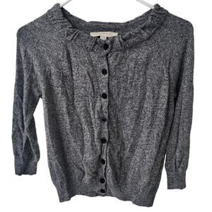 Ann Taylor Loft Dark Gray Cardigan Sweater with Black Velvet Buttons - SP